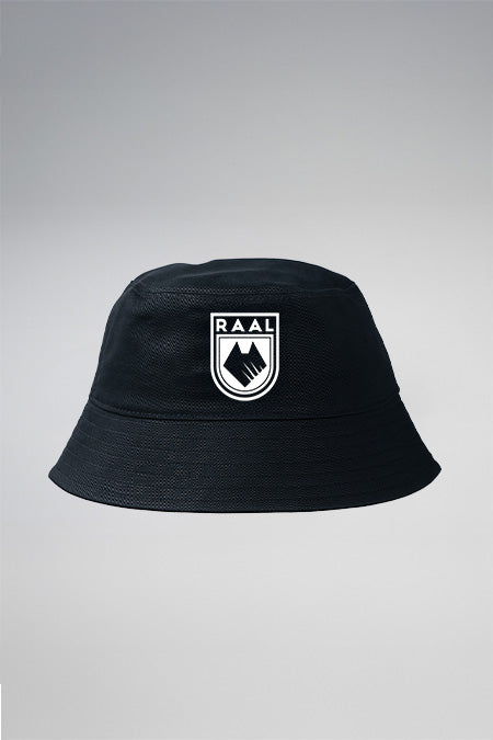 Zwarte bucket hat met geborduurd embleem - Wit